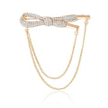 Crystal Bow Chain Brooch In Gold Or Silver Tone With Polished Metal Detail view 6