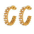Pearl and Zircon Open C-Shape Hoop Earrings Gold Steel view 5