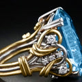 Two Tone Blue Rectangular Stone Cocktail Ring Sizes 6-10 view 6