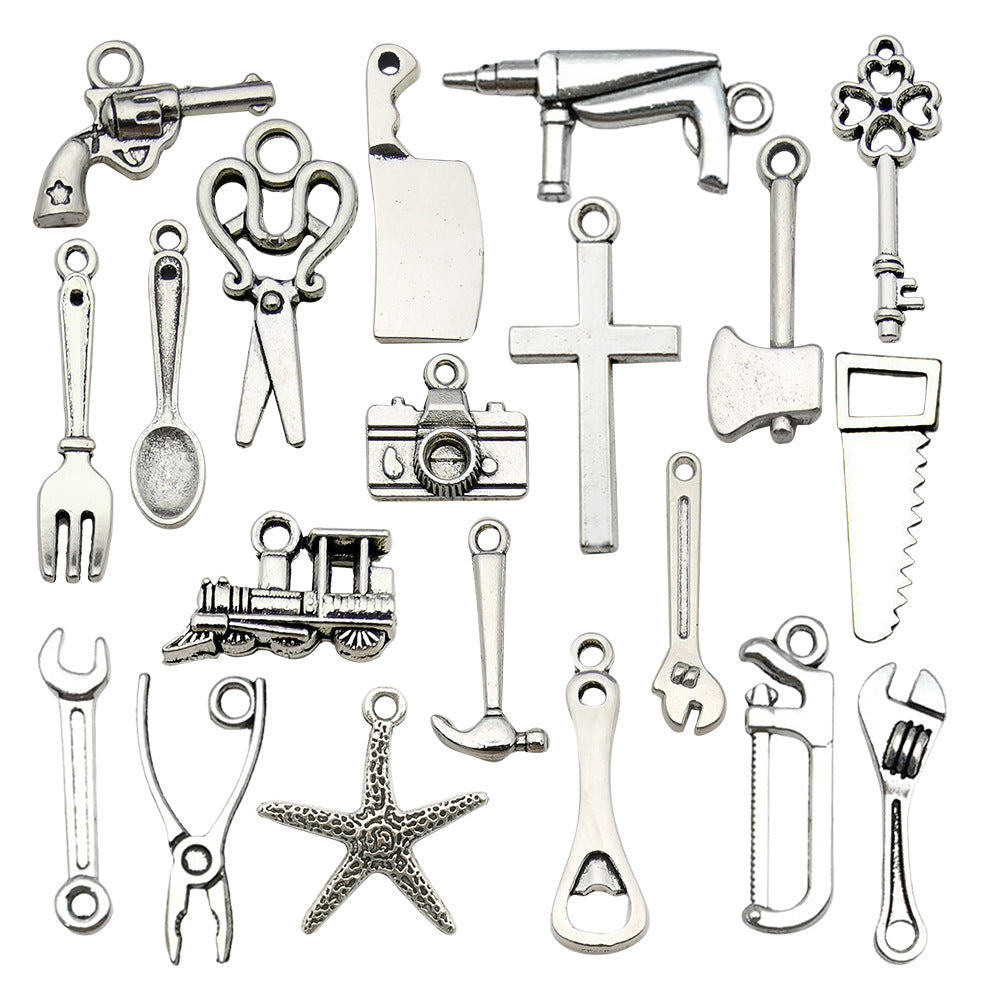 Zinc Alloy Cross Fork Scissors Gun Tool Charm Pendant for DIY Bracelet Jewelry