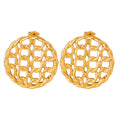 Round Hollow Mesh Chain-Link Stud Earrings Gold Steel view 5