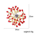 Red Coral Branch Brooch with Clear Crystal Cluster view 5