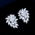 Silver Tone Leaf Cluster Stud Earrings with Clear Stones view 4