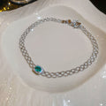 Lattice Mesh Green Halo Stone Necklace and Bracelet view 9