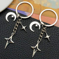 Three-Style Antique Silver Moon Star and Cross Charm Keychain Collection view 2