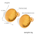 Gold Round Wave Texture Disc Stud Earrings Polished Metal view 6