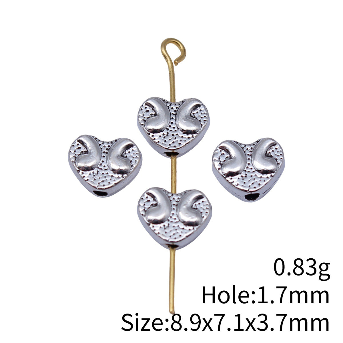 8.9x7.1x3.7mm 0.83g Antique Silver Zinc Alloy Heart Small Hole Spacer Beads for DIY Bracelet Jewelry Making