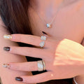 Teardrop Emerald Cut Halo Open Ring Silver Tone Crystal view 4