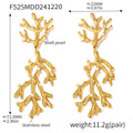 Gold Coral Branch Shell Pearl and Enamel Drop Earrings view 7