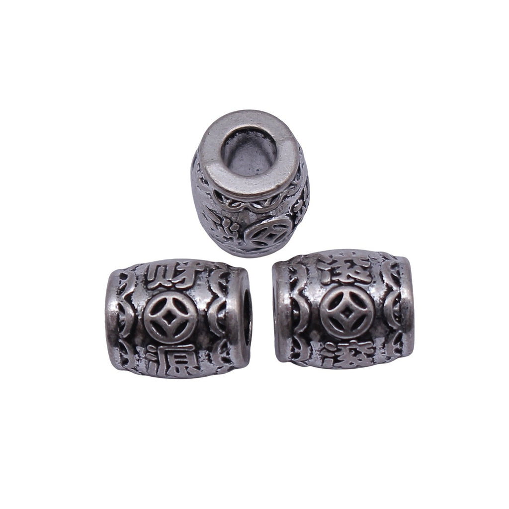 10x9.2x9.2mm 2.5g Antique Silver Zinc Alloy Chinese Drum Large Hole Beads for Bracelet DIY Jewelry Making