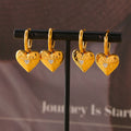 Hammered Heart Drop Huggie Earrings Gold Steel Styles view 2