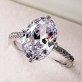 Silver Gold Large Oval Clear CZ Solitaire Pavé Band Ring view 3