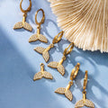 Crystal Whale Tail Hoop Earrings in Gold and Silver Tone view 2