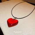 Black Cord Red Glass Heart Pendant Necklace Single Style view 4
