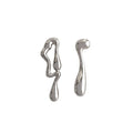Silver Tone Organic Wavy Mismatched Stud Earrings With Metal Details view 5