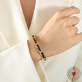 Black Leather Gold Chain Link Bracelet Necklace Mixed Metal Set view 4