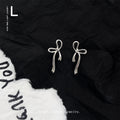 Silver Tone Liquid Line Ribbon Bow Stud Earrings For Women view 3