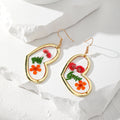 Gold Tone Geometric Pressed Flower Resin Hook Earrings view 3