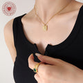 Square Sun Hand Relief Pendant Necklace Gold Steel Zircon view 3