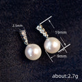 White Metal Pearl Drop Earrings Crystal Bar Post Pair view 4
