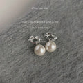 Silver Tone Knot Pearl Like Stud Earrings In White And Gray view 3