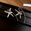 Iris Flower Long Stem Hook Earrings in Gold and Silver view 6