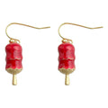 Gold Red Enamel Tanghulu Candy Skewer Hook Earrings Pair view 5