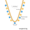 Gold Curb Star Charm Necklace Blue Green Pink Enamel view 6