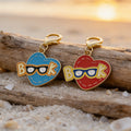 Enamel Heart Book Glasses Keychain Gold Clasp Two Colors view 4