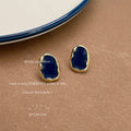 Navy Blue Enamel Irregular Organic Stud Earrings Gold Tone view 3