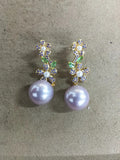 Purple Crystal Flower and Pearl Drop Earrings Fashion Jewelry view 6