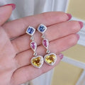 Multicolor Triple Heart Crystal Drop Earrings Polished Metal Earrings view 1