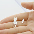 Silver Cat And Fish Mismatched Stud Earrings Metal view 2