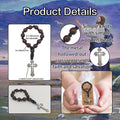 Brown Wood Bead Decade Bracelet Silver Filigree Cross view 4