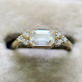 Gold Emerald Cut Clear Stone Bezel Ring Side Accents view 7