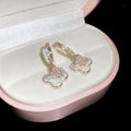 Crystal Clover And Pearl Huggie Drop Earrings Fashion Jewelry view 7