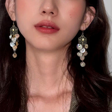 Antique Silver Tone Filigree Chandelier Hook Earrings