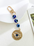 Gold-Tone Evil Eye Bead Chain Keychain With Rhinestone Charm view 7