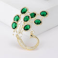 Green Oval Crystal Peacock Brooch With Jeweled Fan Tail view 6