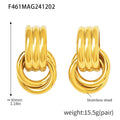 Triple Ribbed C-Shape Linked Circle Drop Earrings Gold Steel view 6