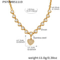 Heart Zircon Station Necklace Pave Heart Drop Gold Steel Chain view 7