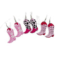Pink Acrylic Cowboy Boot Dangle Earrings 3 Patterns view 5