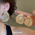 Textured Metal Spiral Seashell Statement Stud Earrings view 2