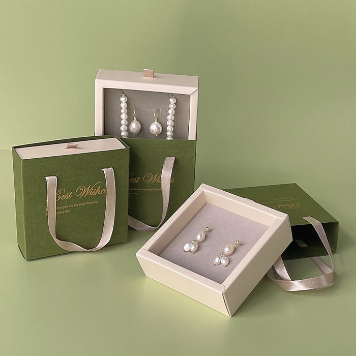 Green Best Wishes Handle Bag Cream Inner Jewelry Box