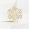 Gold Silver Snowflake Brooch Pearl Center Clear Stones view 2