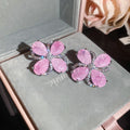 Silver Pink Stone Flower Earrings Rings Four Styles view 8