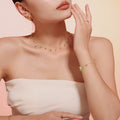 Green White Natural Stone Chip Necklace and Bracelet Gold Chains view 3