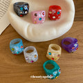 Chunky Resin Rhinestone Studded Square Cocktail Rings view 2