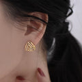 Gold Tone Triangle Interwoven Clear Pavé Stud Earrings Pair view 3
