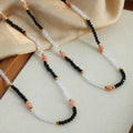 Black Clear Pink Bead Choker Necklace With Gold Accents view 3